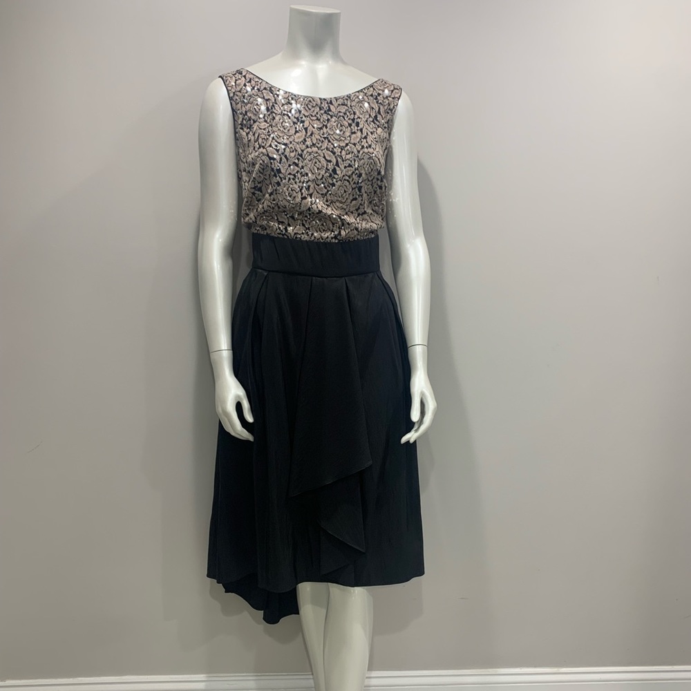 SL Fashions Women's Sequined V-Neck Taffeta Party Dress